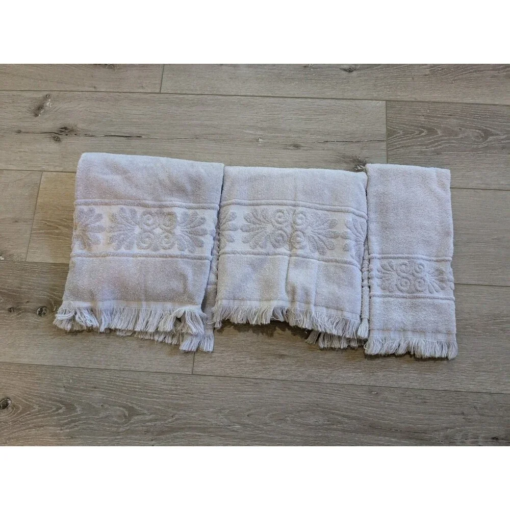 Vintage Cannon Monticello 3 pc Set Bath Hand Towel‎ MCM Sculpted